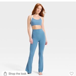 High-Waist Flared Leg Performance Pants - Blue and sport bra set small / set m